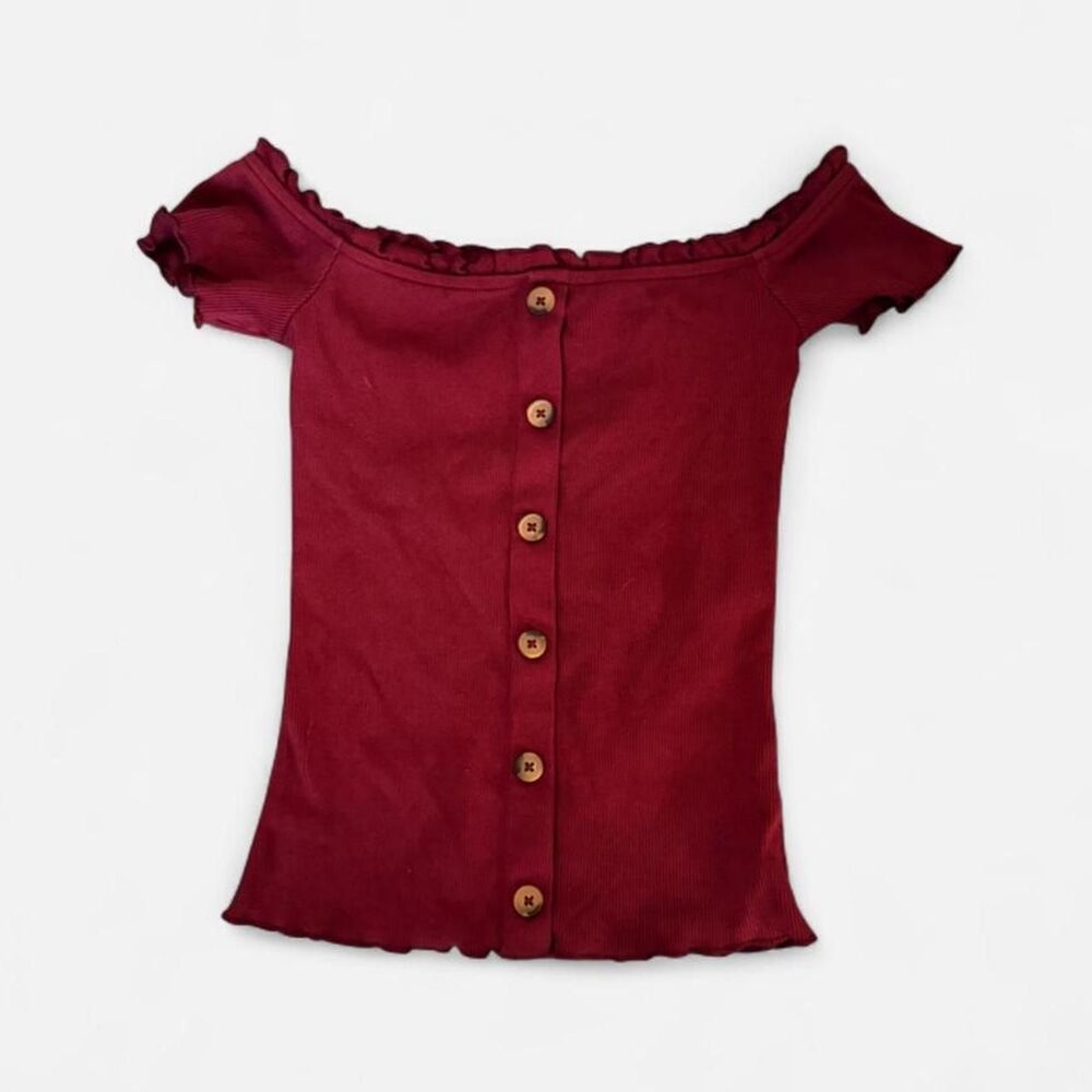 Y2K Aeropostale Seriously Soft Burgundy Off Shoulder Button Back Top Size XS